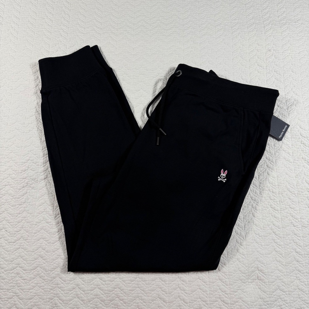 NWT Psycho Bunny Mens French Terry Joggers XXXL‎ Black Cotton Drawstring
